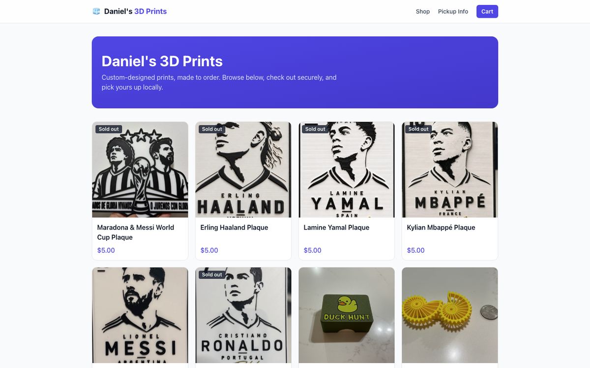 Screenshot of the Daniel's 3D Prints website